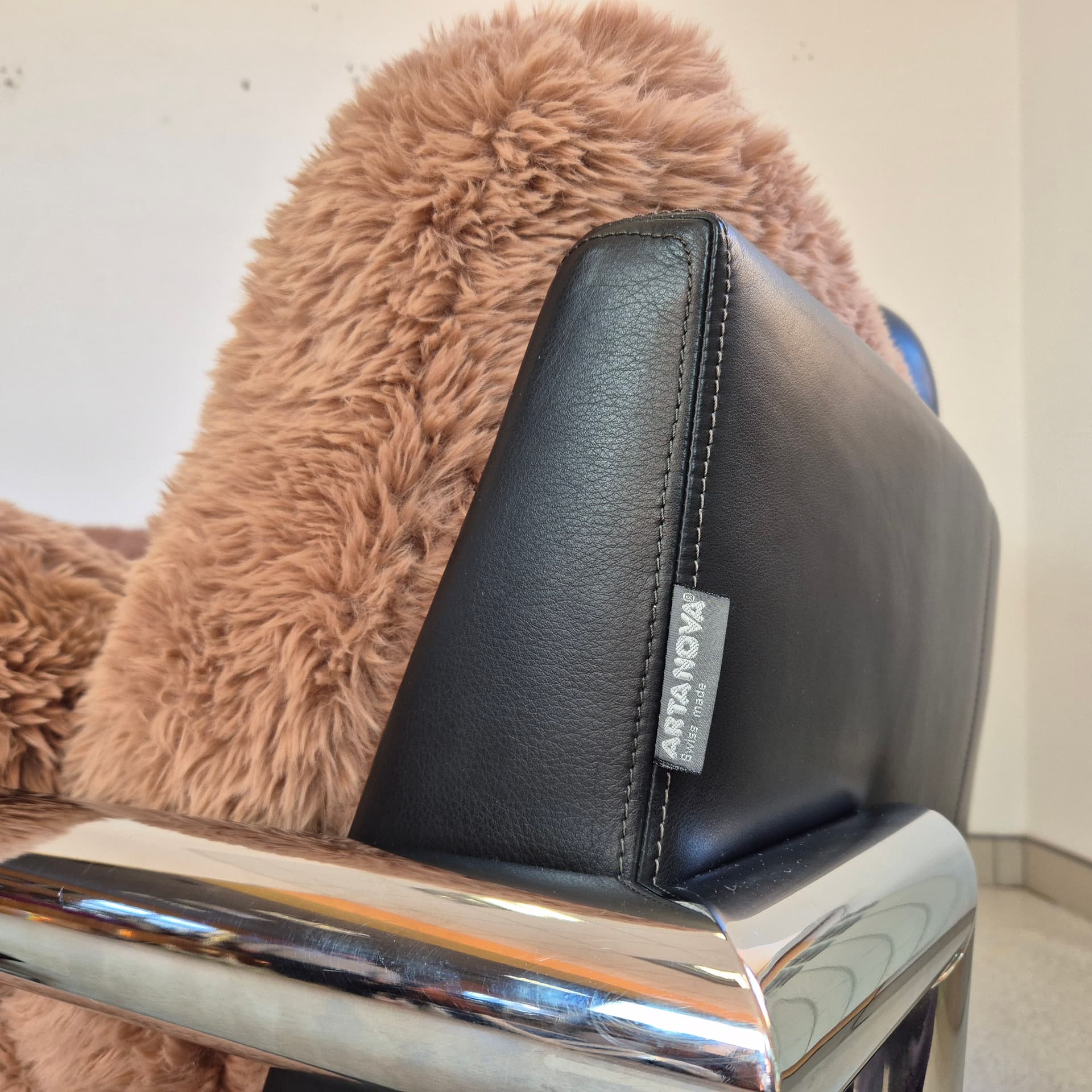 Sofa modułowa Medea, tkanina brąz jasny, skóra naturalna czarna, stal, proj. M. C. Brandis, Artanova, Szwajcaria, lata 90. - 198083