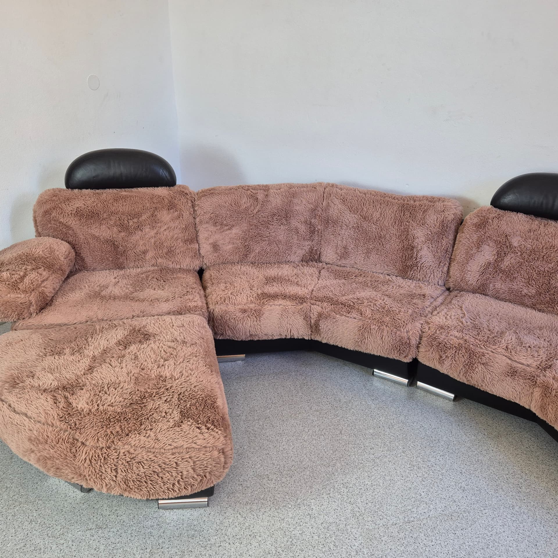 Sofa modułowa Medea, tkanina brąz jasny, skóra naturalna czarna, stal, proj. M. C. Brandis, Artanova, Szwajcaria, lata 90. - 198089