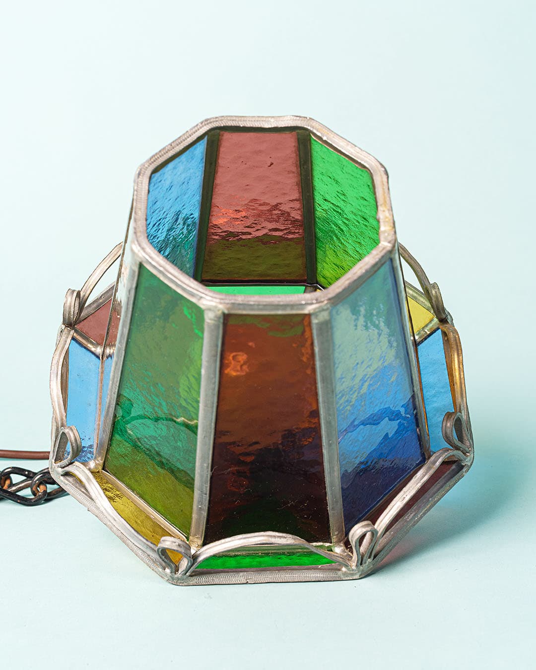Ceiling lamp, stained glass, multicolor, glass, metal, Denmark, 1970s. - 198105