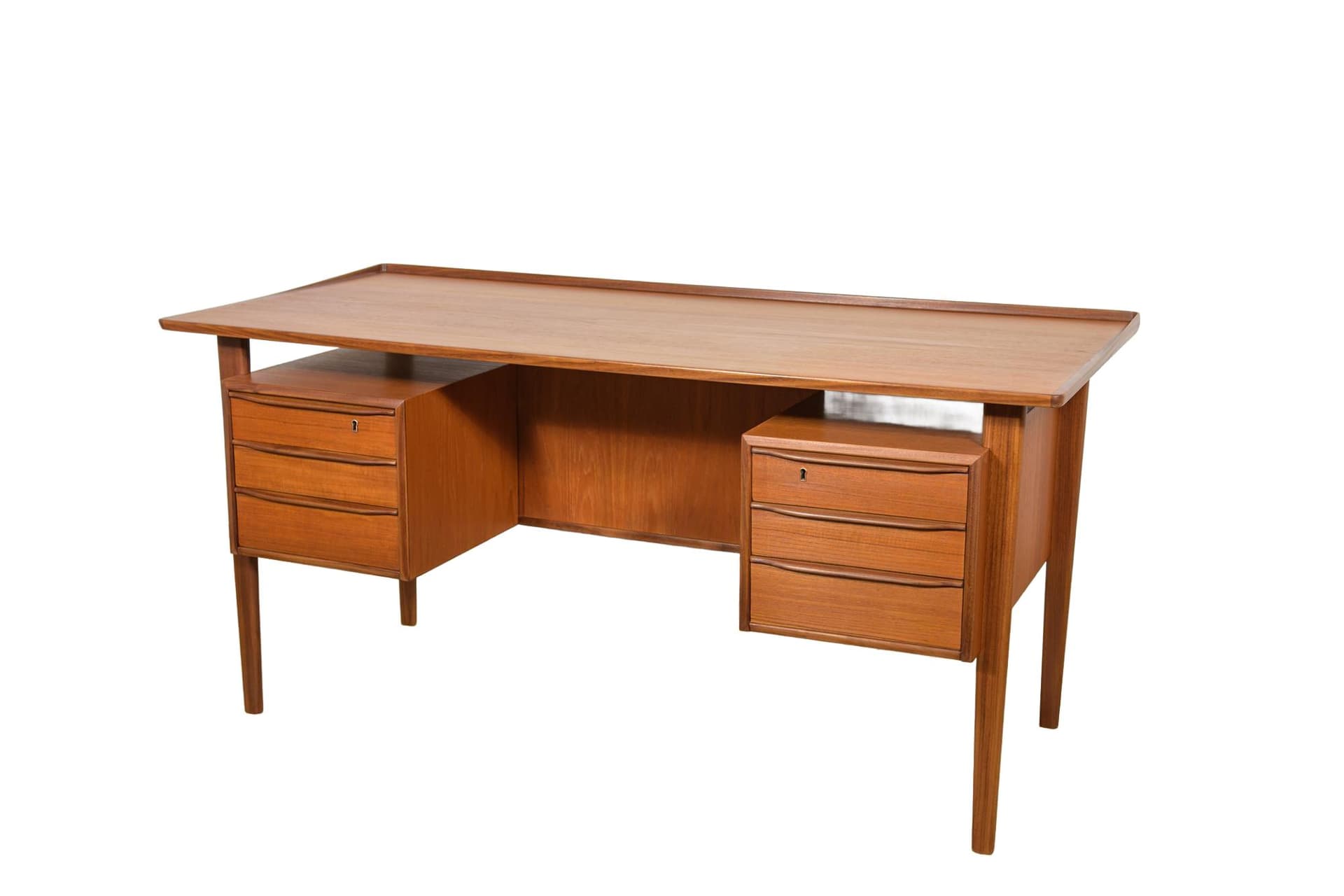 Desk, brown teak, by P. Løvig Nielsen, Denmark, 1960s.