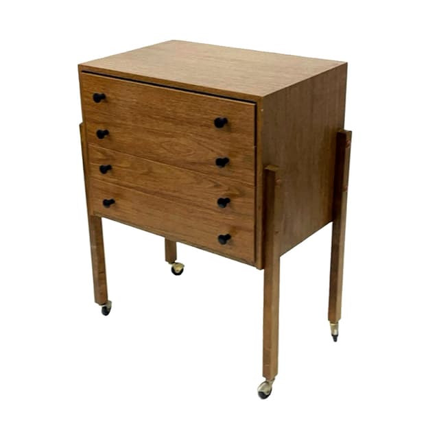 Sewing box modernist, brown plywood, East Germany, 1960s. - DIMENSION