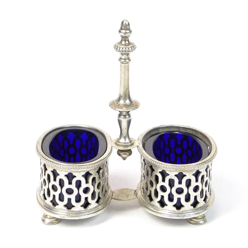 Salt cellar, Art Deco, silver-plated metal, cobalt blue glass, Germany, 1920s