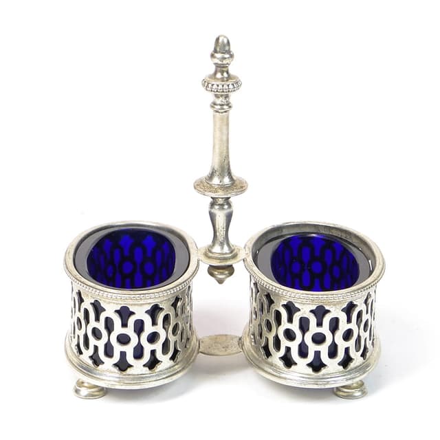 Salt cellar, Art Deco, silver-plated metal, cobalt blue glass, Germany, 1920s - DIMENSION