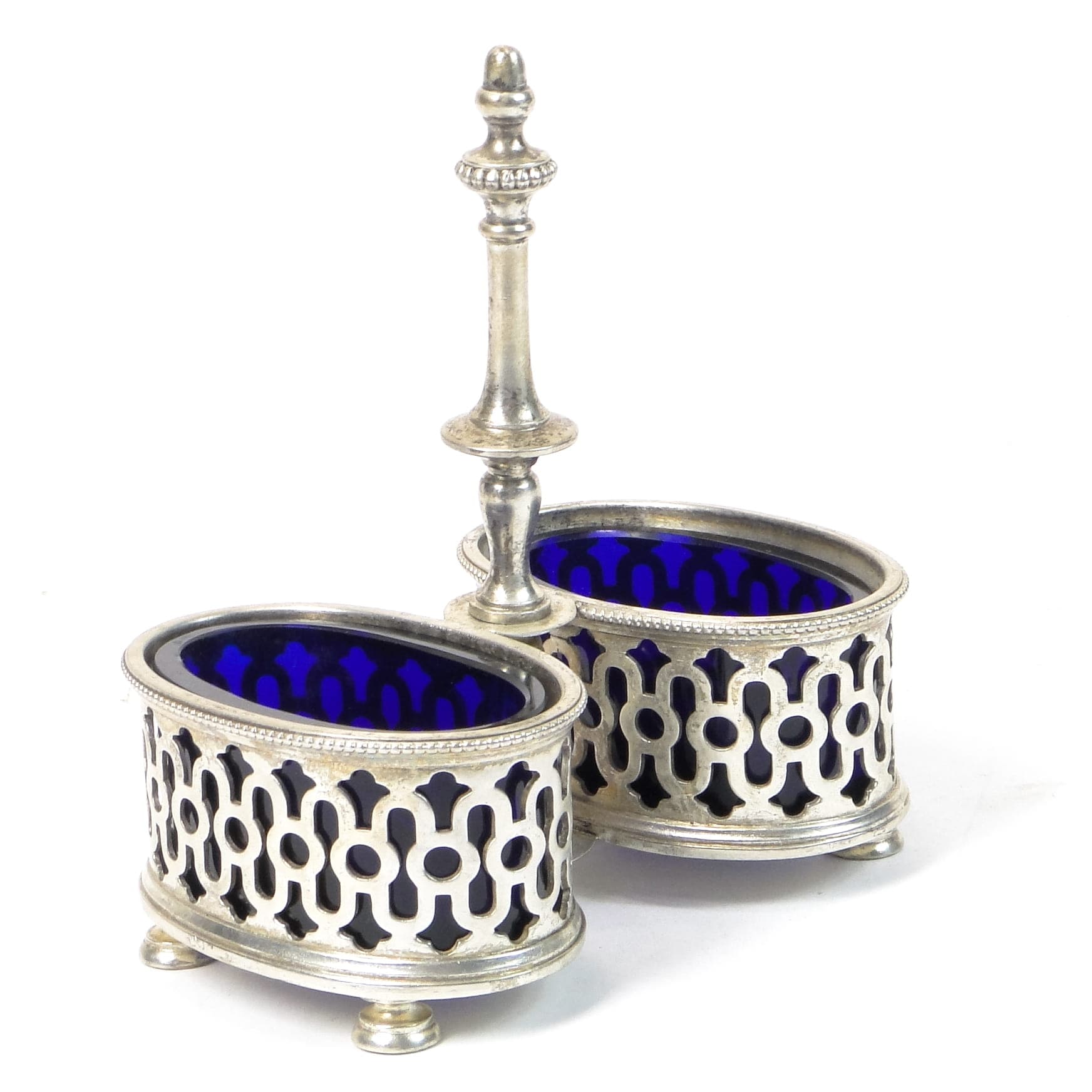 Salt cellar, Art Deco, silver-plated metal, cobalt blue glass, Germany, 1920s - 198224