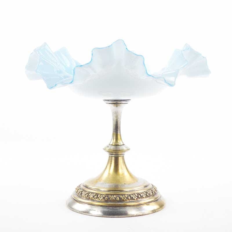 Art Nouveau centerpiece, opalescent white glass, brass, Denmark, circa 1900 - 198230