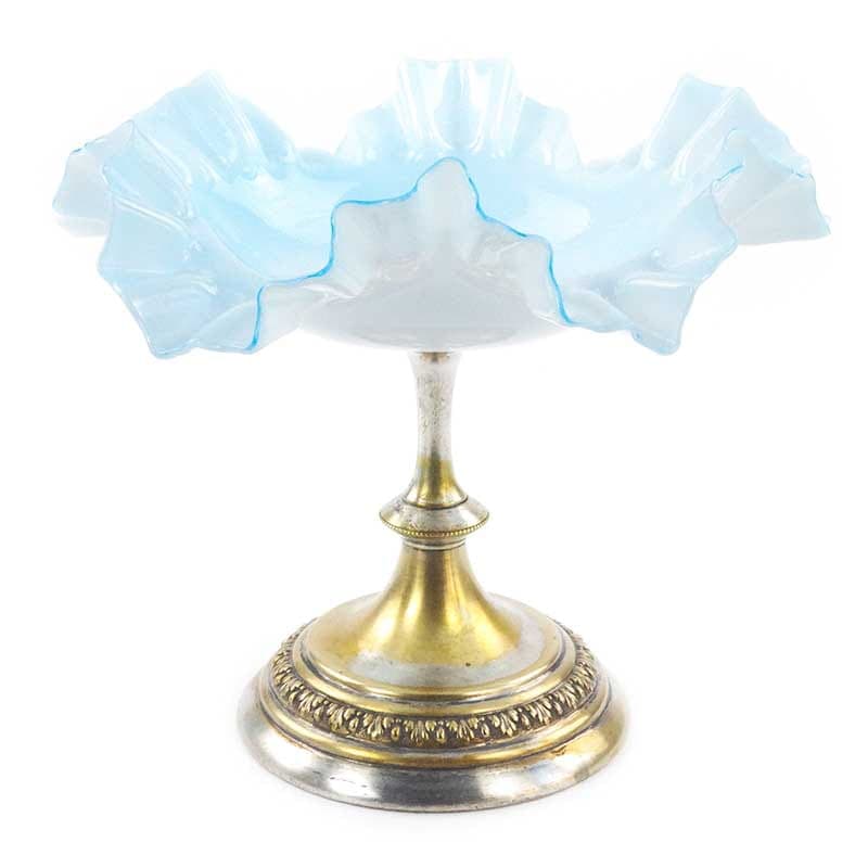 Art Nouveau centerpiece, opalescent white glass, brass, Denmark, circa 1900