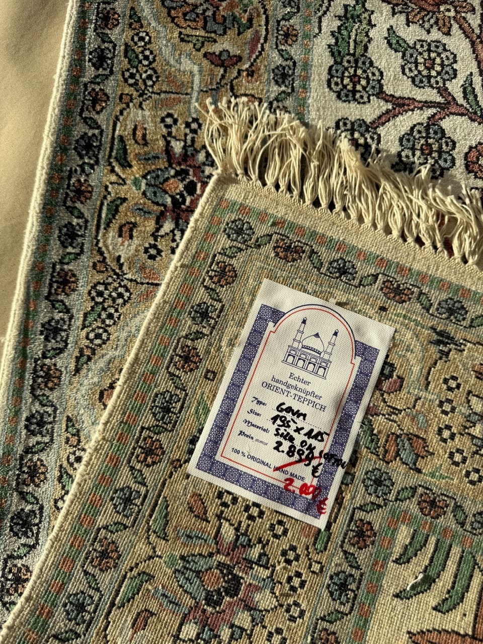 Rug Ghoum, 195x115 cm, ivory silk, India - 198241