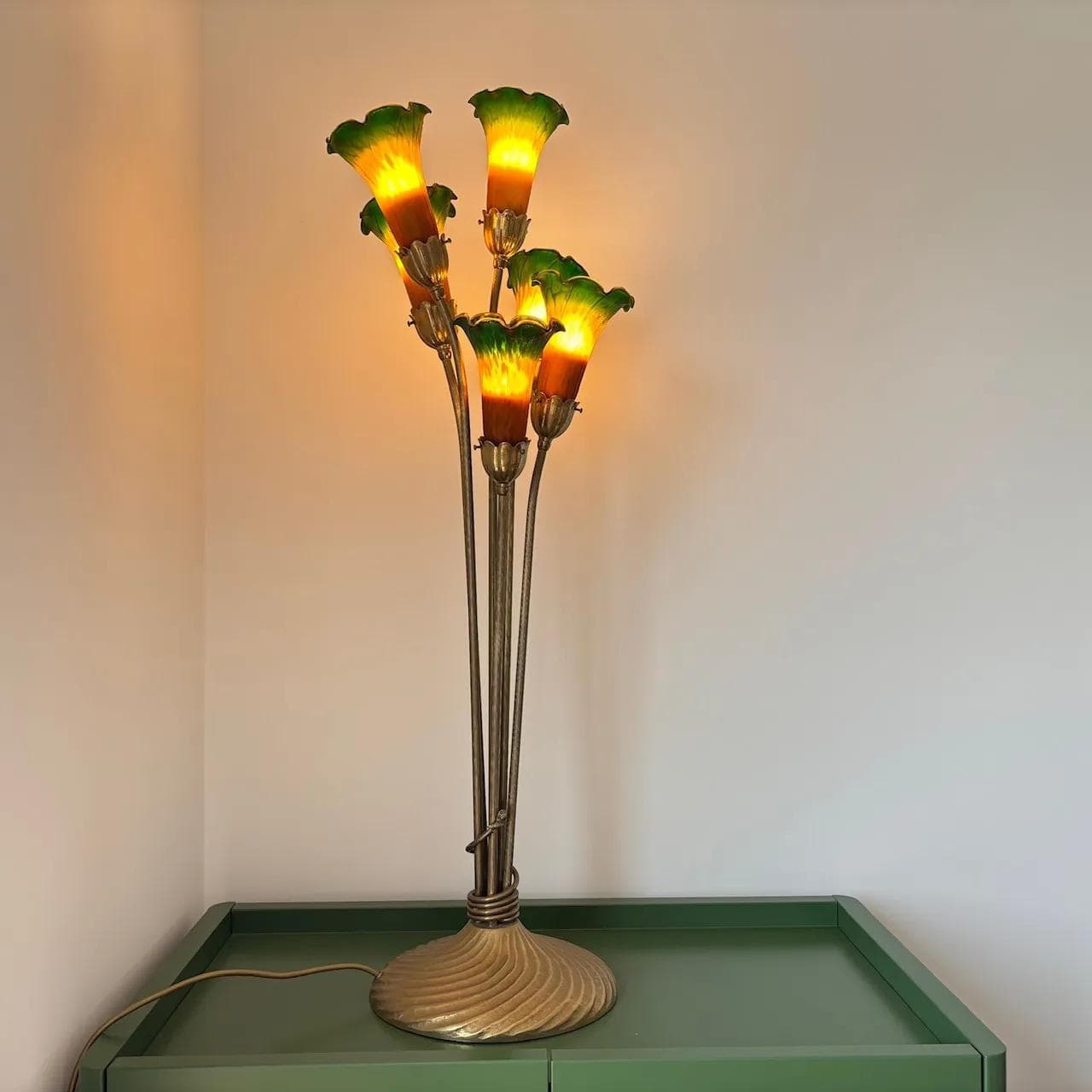 Lampa podłogowa, multikolor, mosiądz, szkło, Francja, lata 90. - 13900