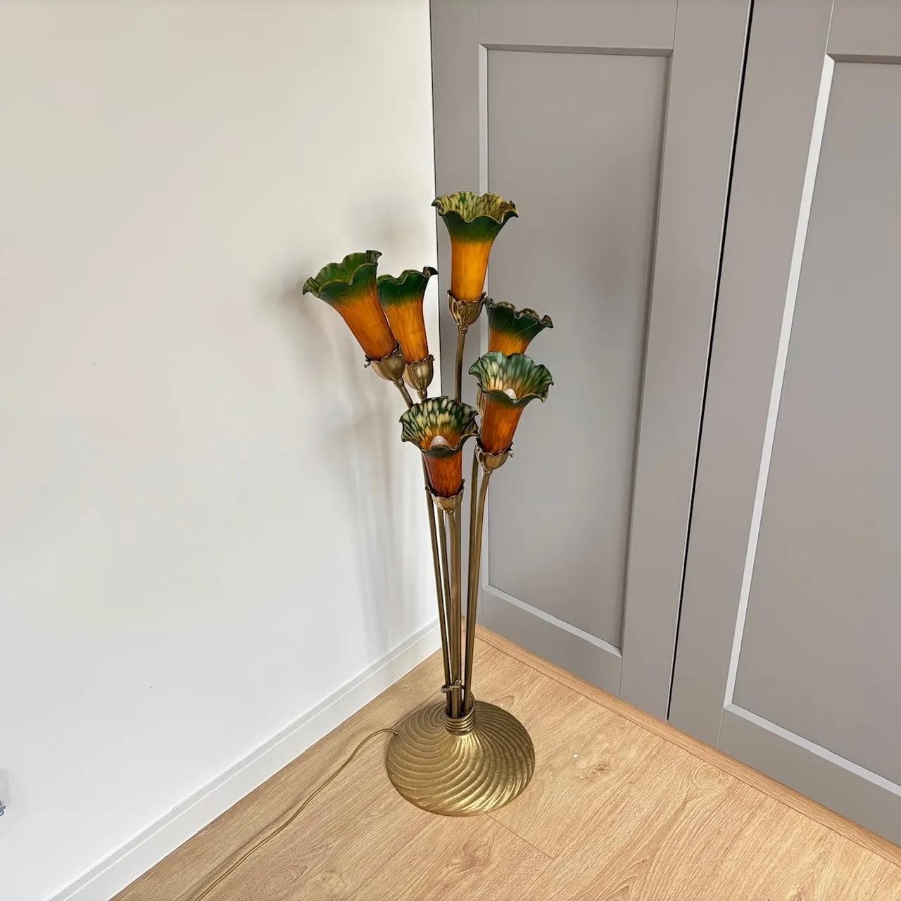 Lampa podłogowa, multikolor, mosiądz, szkło, Francja, lata 90. - 13897