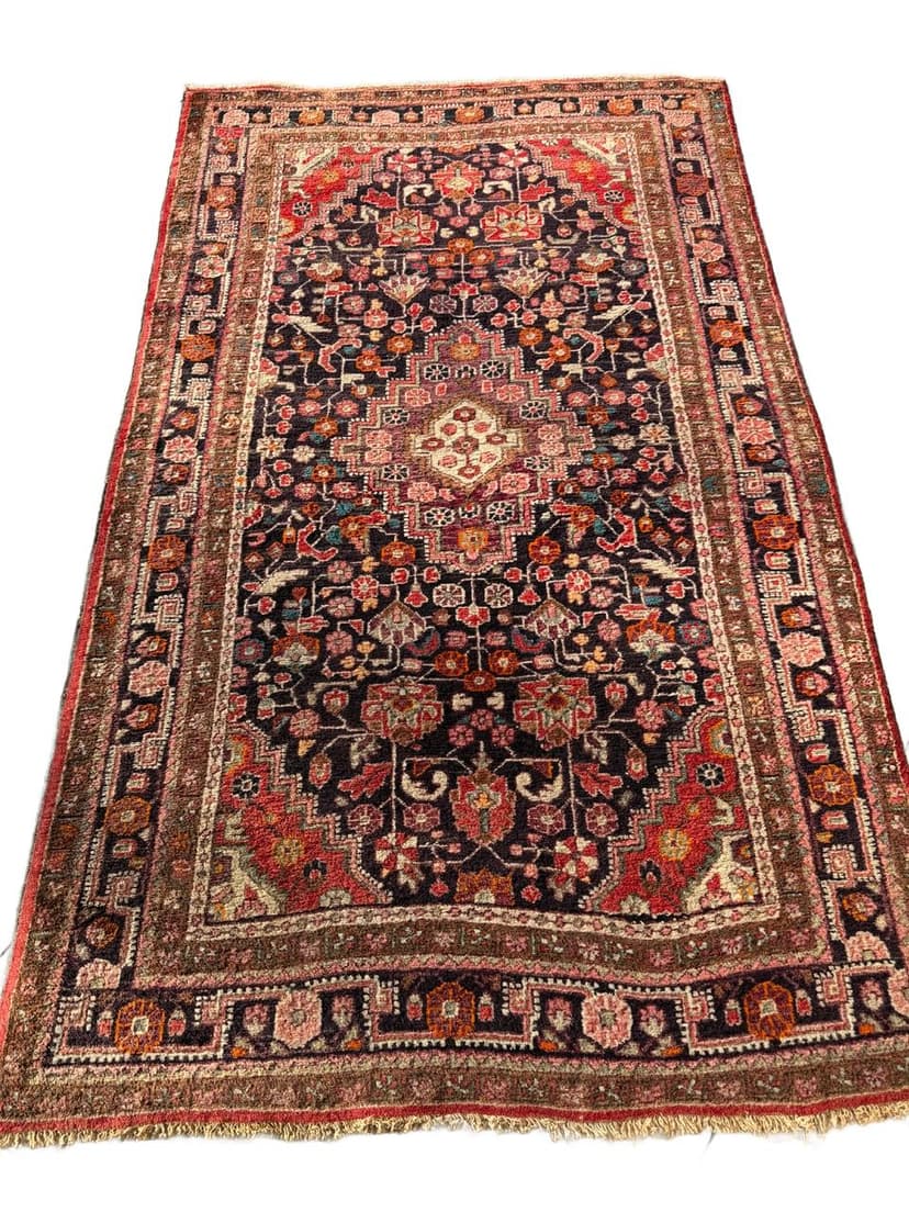 Dywan Hamadan 225x130 cm, granatowy, wełna, Iran, lata 70.