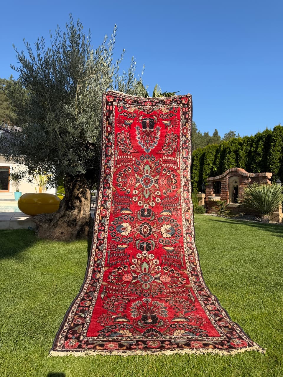 Chodnik Hamadan 310x105 cm, czerwony, wełna, Iran - 198280