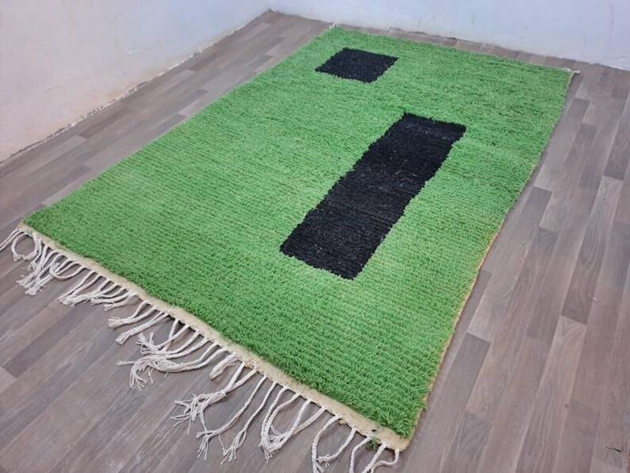 Ręcznie tkany dywan 200x300 cm, wełna, zielony, czarny, Maroko - 198368