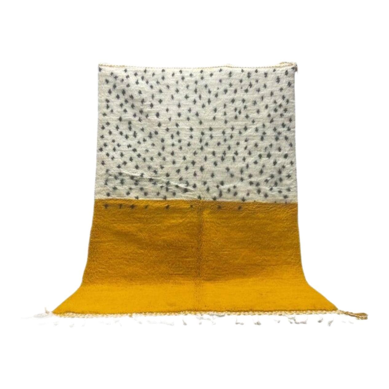 Ręcznie tkany dywan 250x150 cm, wełna, kość słoniowa, czarny, żółty, Maroko - 198377