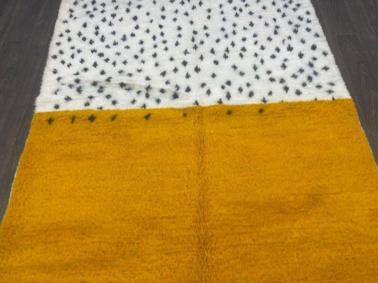 Ręcznie tkany dywan 250x150 cm, wełna, kość słoniowa, czarny, żółty, Maroko - 198336