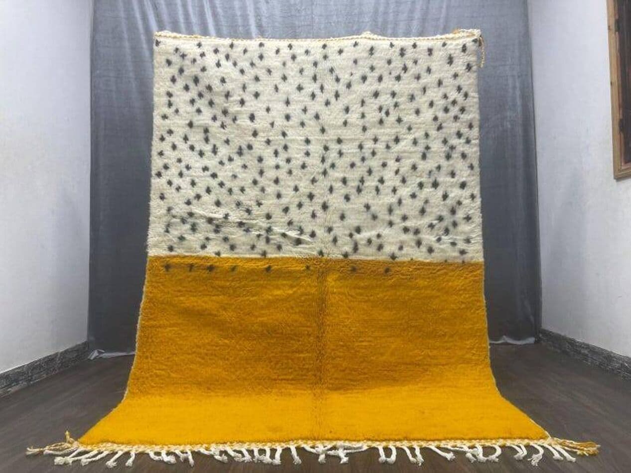 Ręcznie tkany dywan 250x150 cm, wełna, kość słoniowa, czarny, żółty, Maroko - 198339