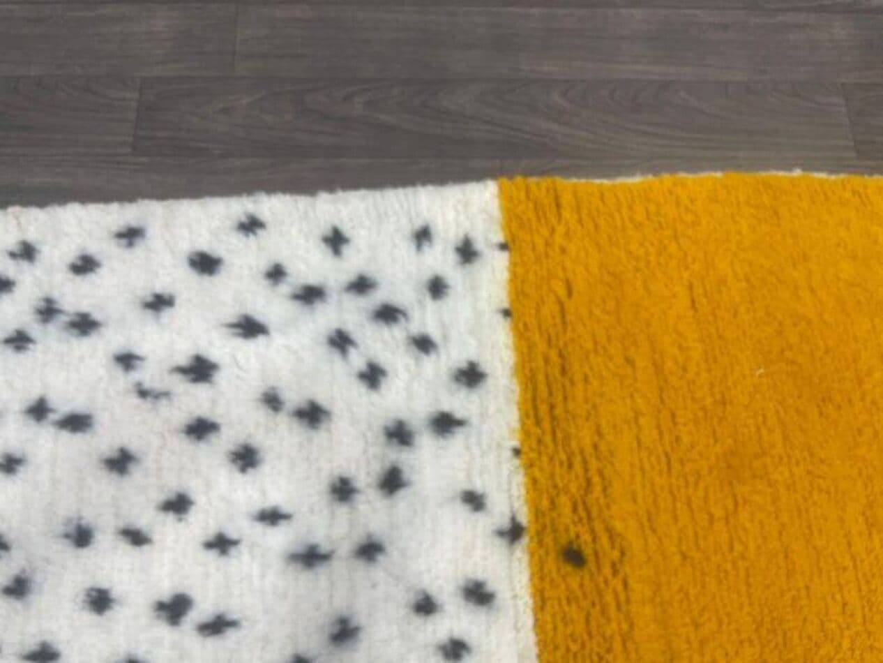 Ręcznie tkany dywan 250x150 cm, wełna, kość słoniowa, czarny, żółty, Maroko - 198331