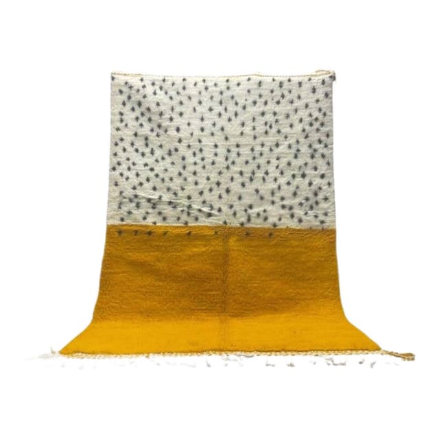 Ręcznie tkany dywan 250x150 cm, wełna, kość słoniowa, czarny, żółty, Maroko - WYMIARY