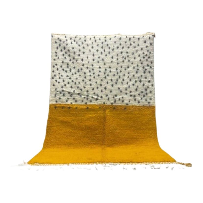 Ręcznie tkany dywan 250x150 cm, wełna, kość słoniowa, czarny, żółty, Maroko