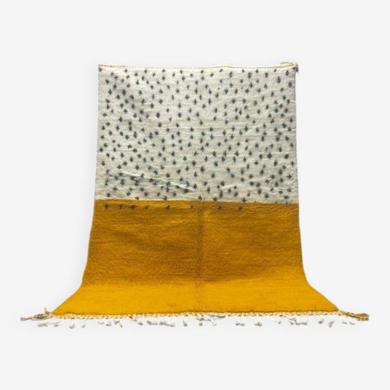 Ręcznie tkany dywan 250x150 cm, wełna, kość słoniowa, czarny, żółty, Maroko - 198330