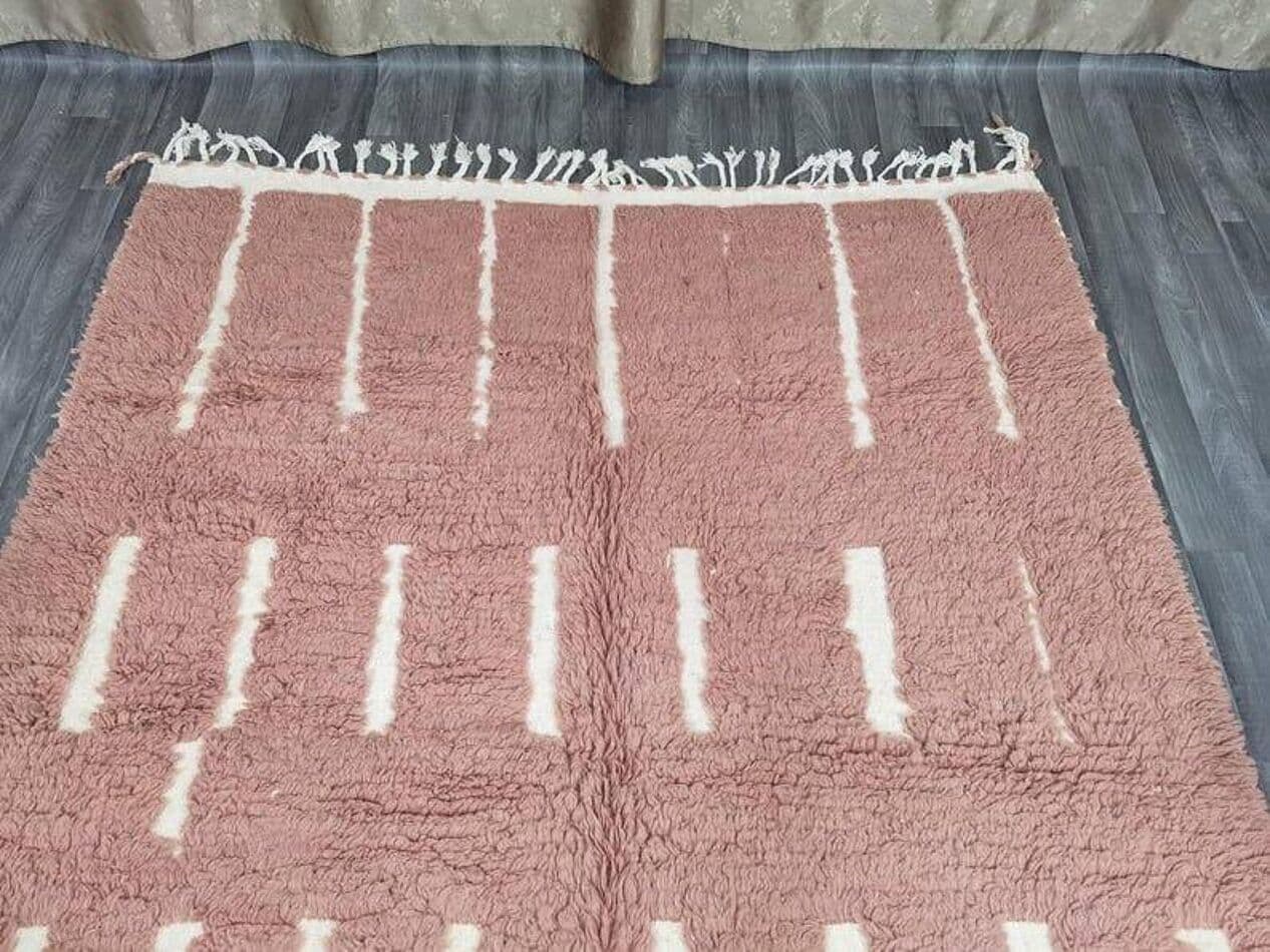 Handwoven rug 145x255 cm, wool, terracotta, cream, Morocco - 198296