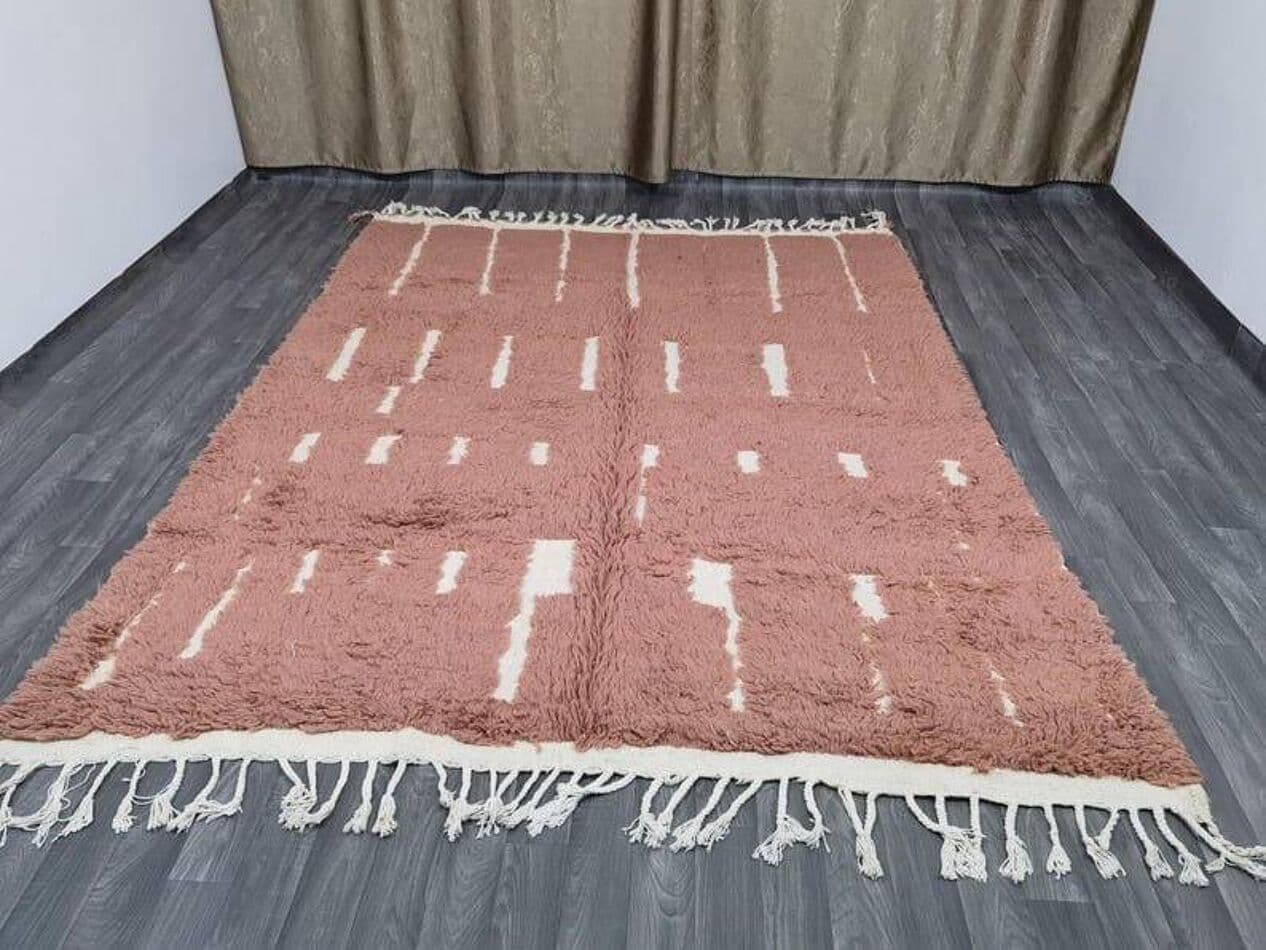 Handwoven rug 145x255 cm, wool, terracotta, cream, Morocco - 198300