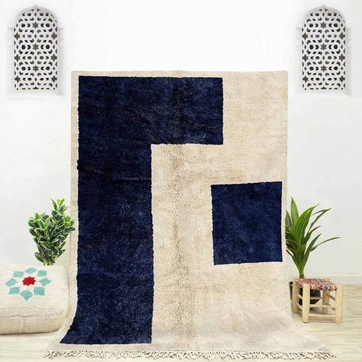 Ręcznie tkany dywan 150x250 cm, wełna, kość słoniowa, Maroko - 200375