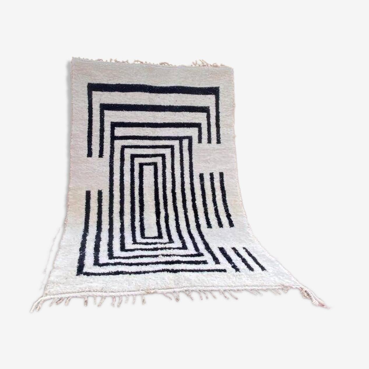 Handwoven rug 100x200 cm, wool, ivory, black, Morocco - 200349