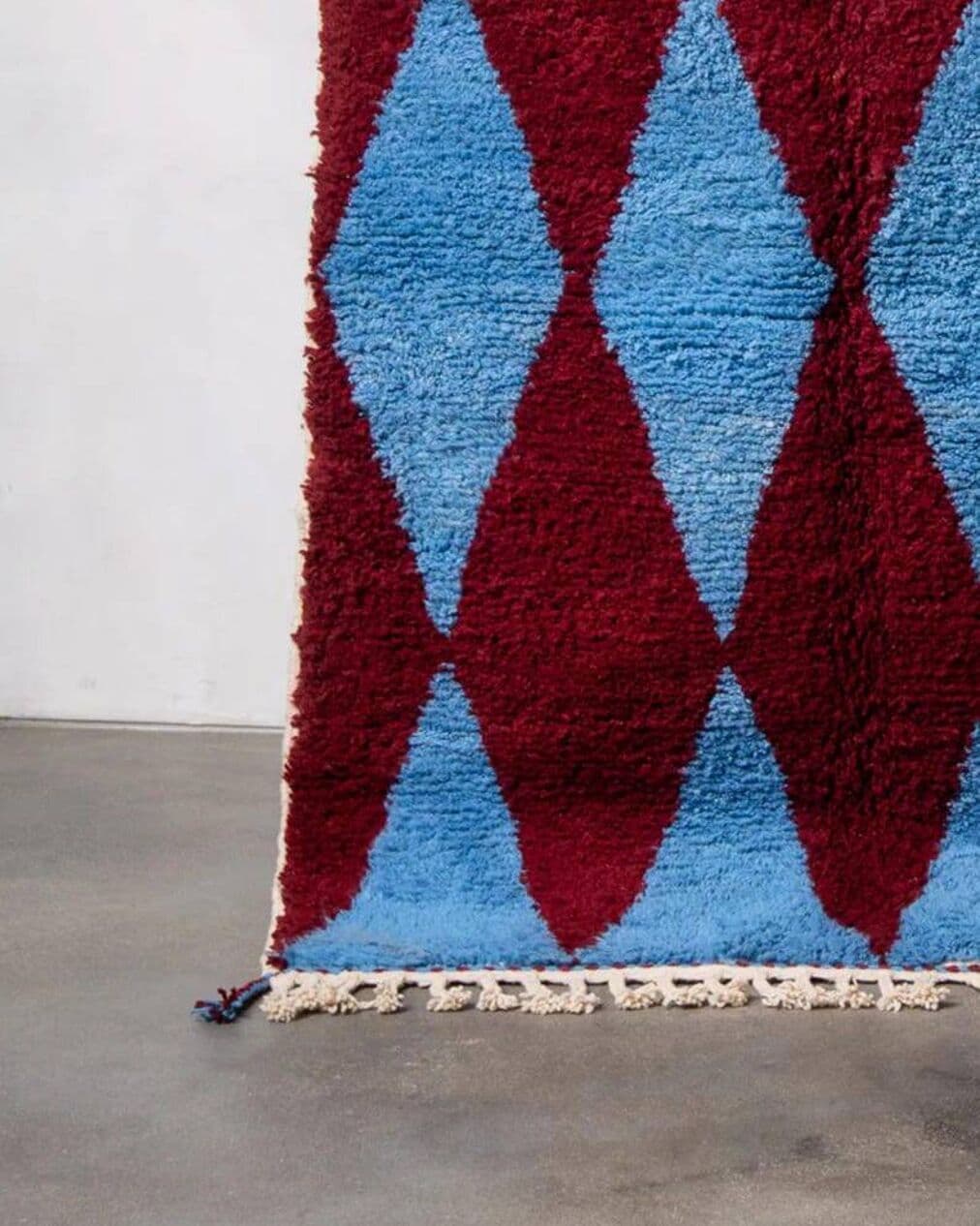 Ręcznie tkany dywan 100x200 cm, wełna, czerwony, niebieski, Maroko - 200347