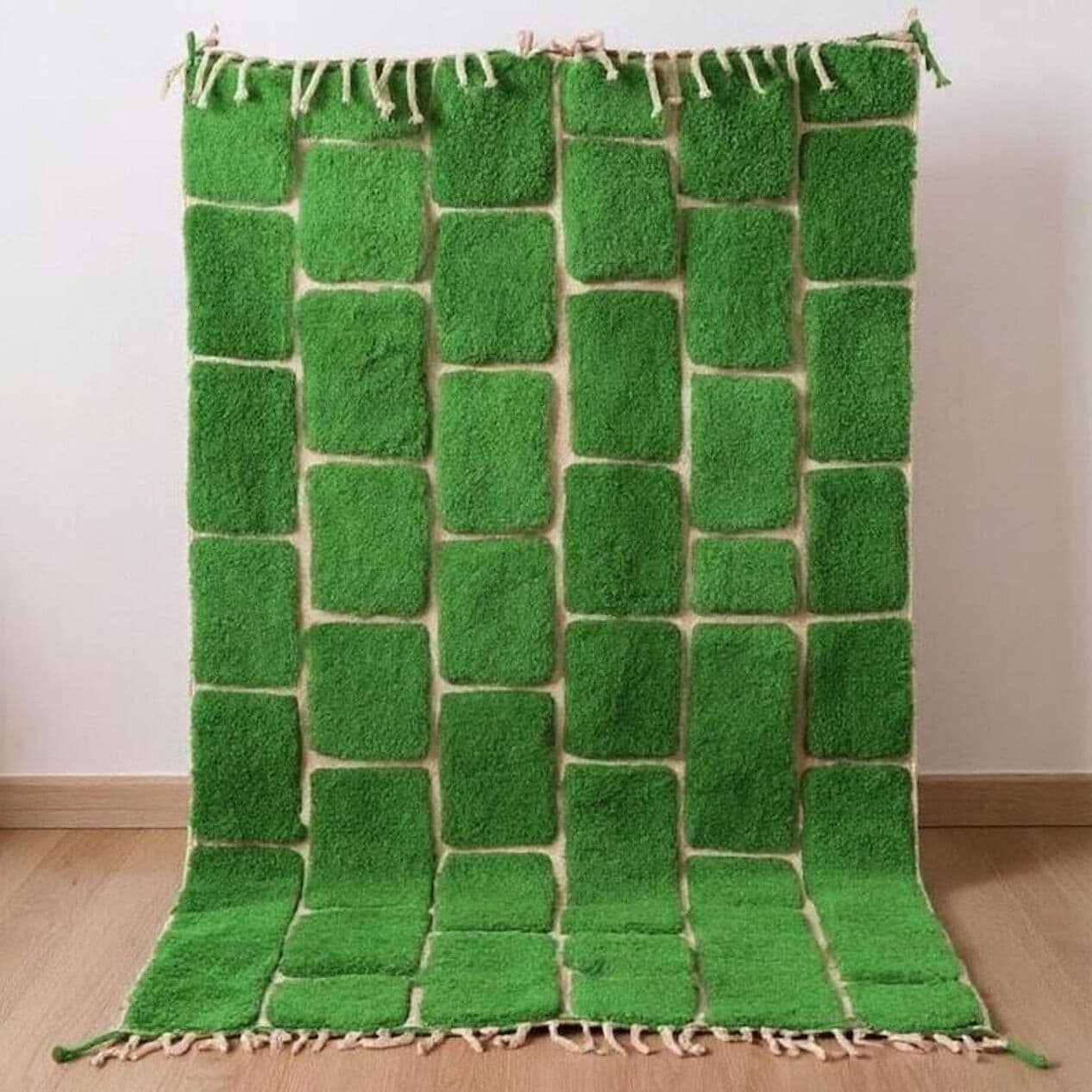 Handwoven rug 150x250 cm, wool, green, beige, Morocco - 200334