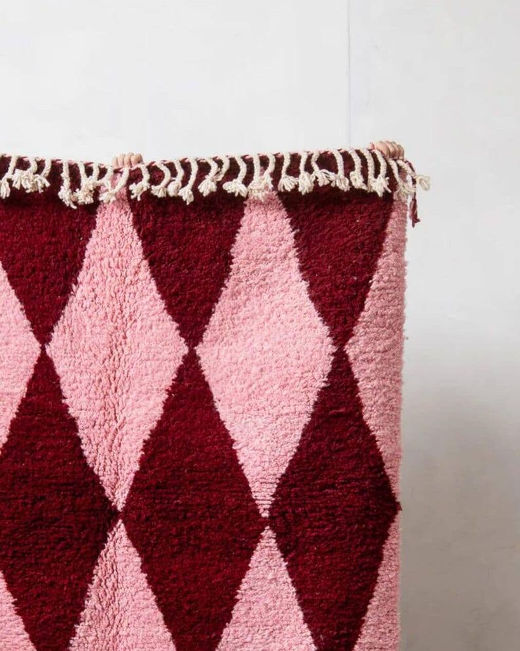 Ręcznie tkany dywan 150x250 cm, wełna, burgundowy, różowy, Maroko - 200306