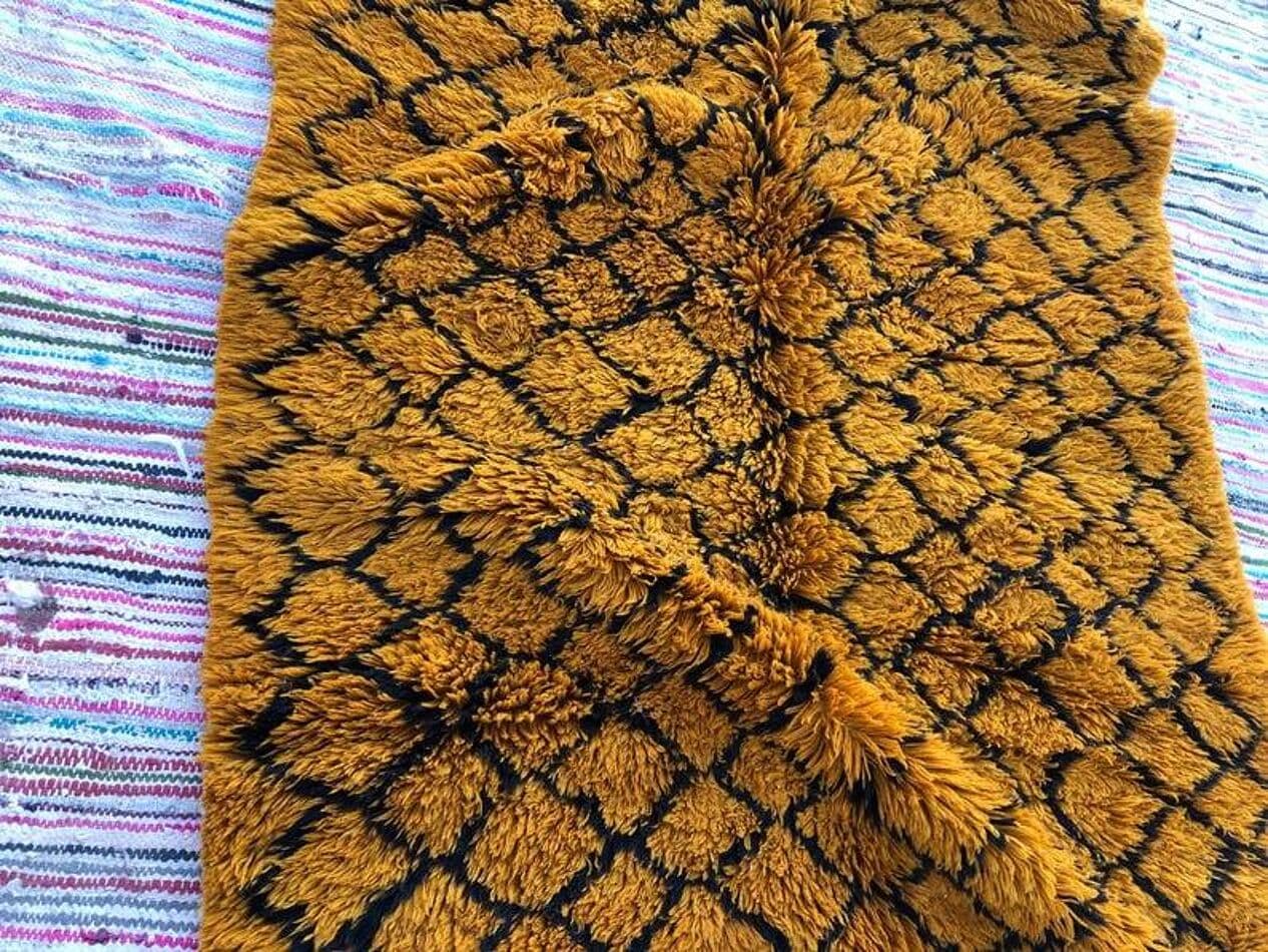 Handwoven rug 160x240 cm, wool, amber, black, Morocco - 200294