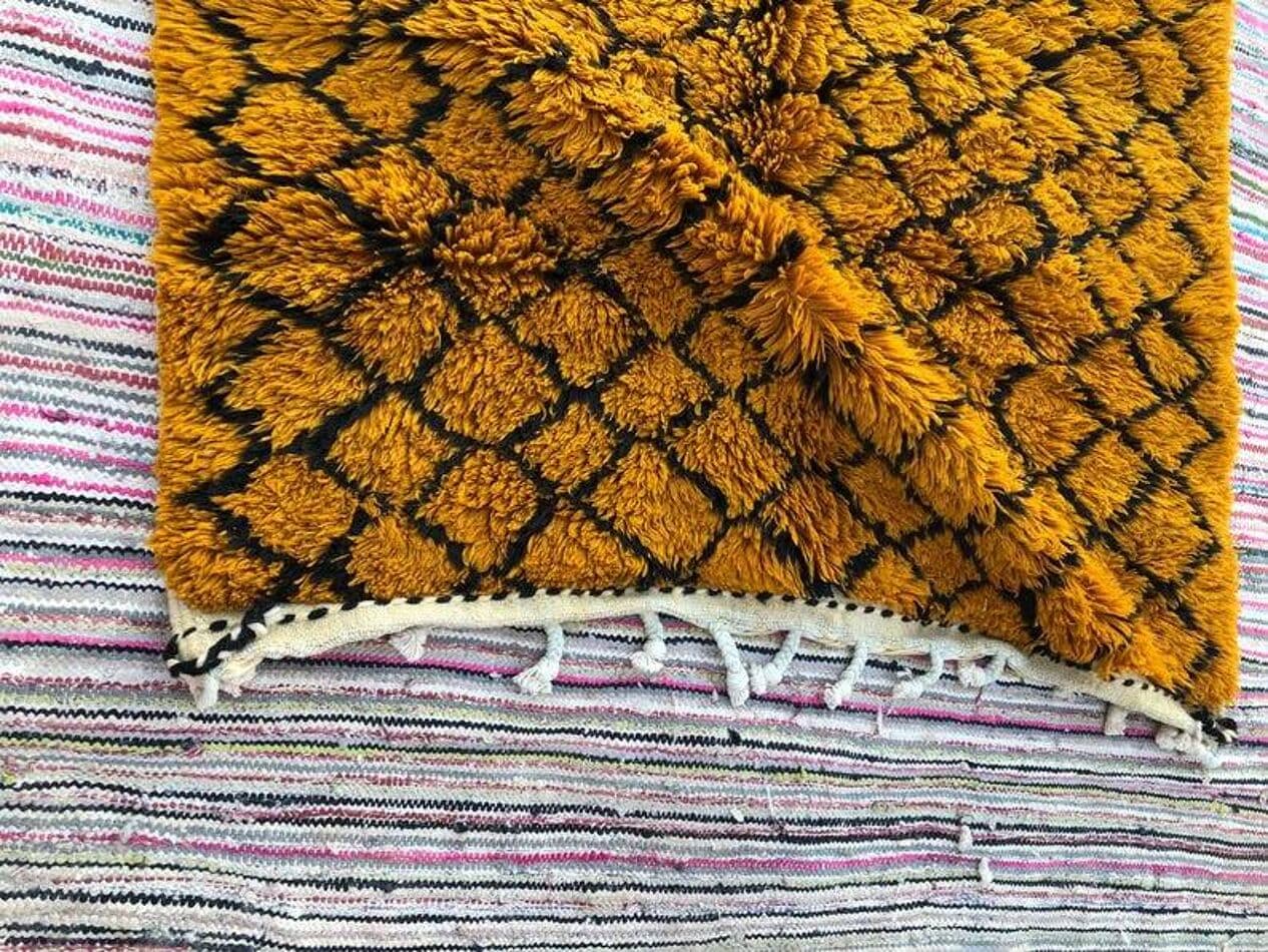 Handwoven rug 160x240 cm, wool, amber, black, Morocco - 200295