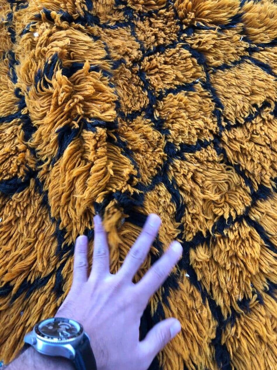 Handwoven rug 160x240 cm, wool, amber, black, Morocco - 200293