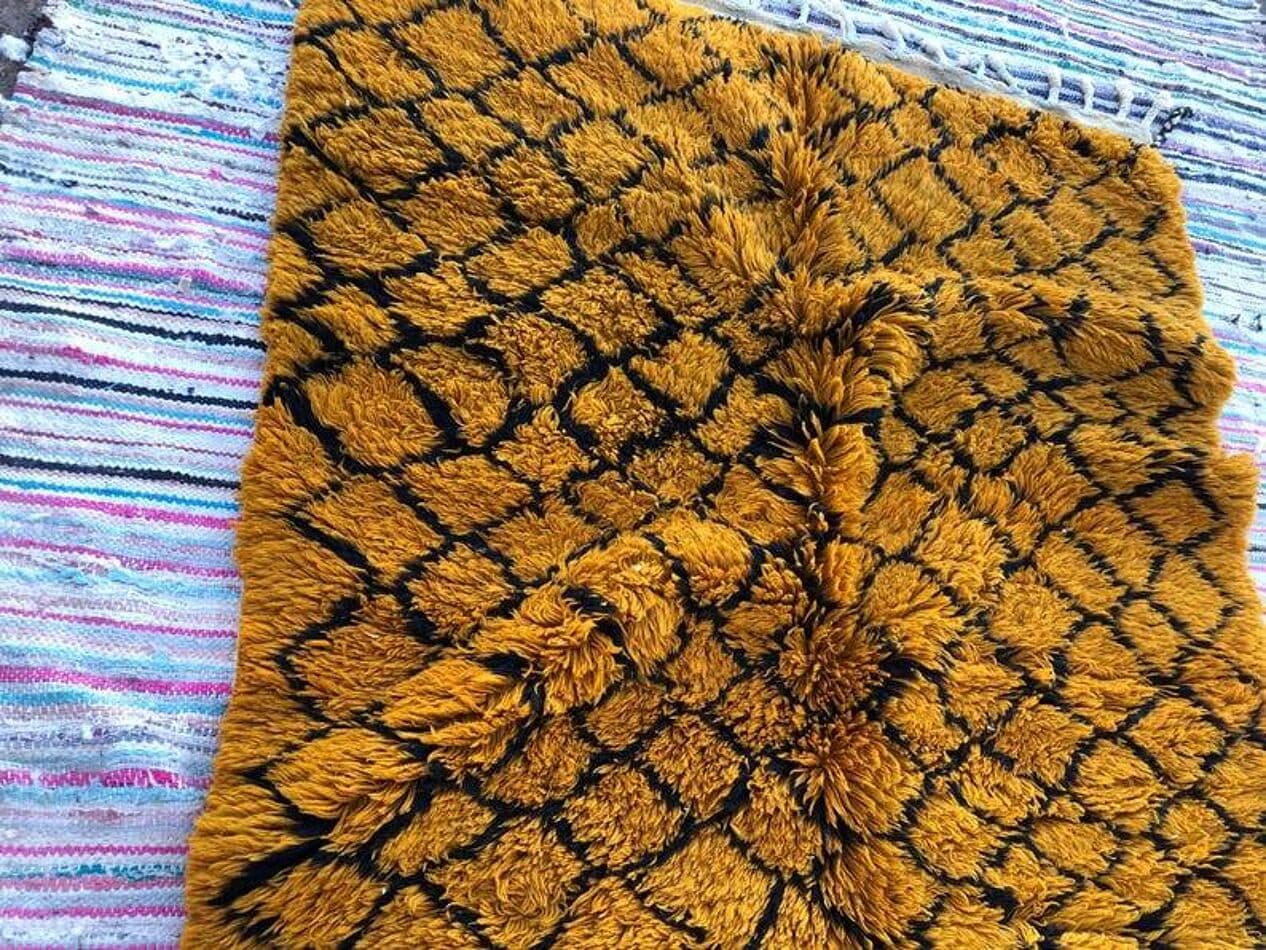 Handwoven rug 160x240 cm, wool, amber, black, Morocco - 200291