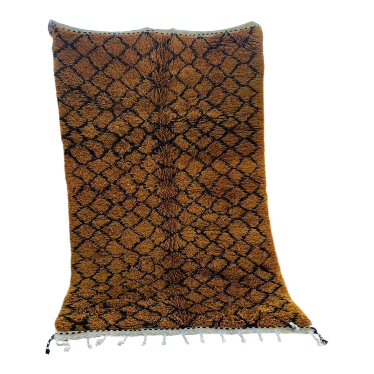 Handwoven rug 160x240 cm, wool, amber, black, Morocco