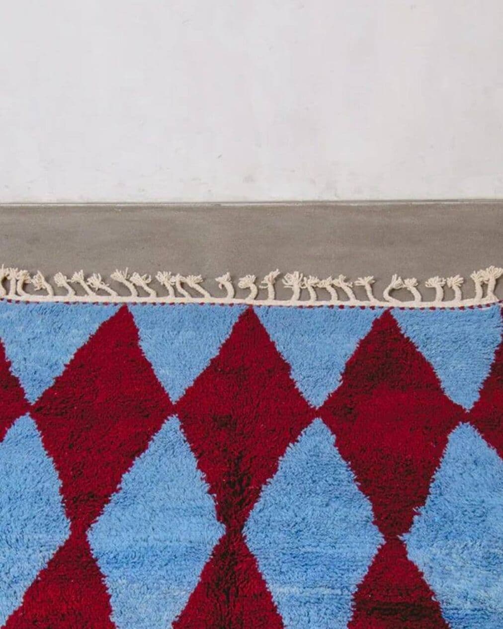 Handwoven rug 140x260 cm, wool, burgundy, blue, Morocco - 200285