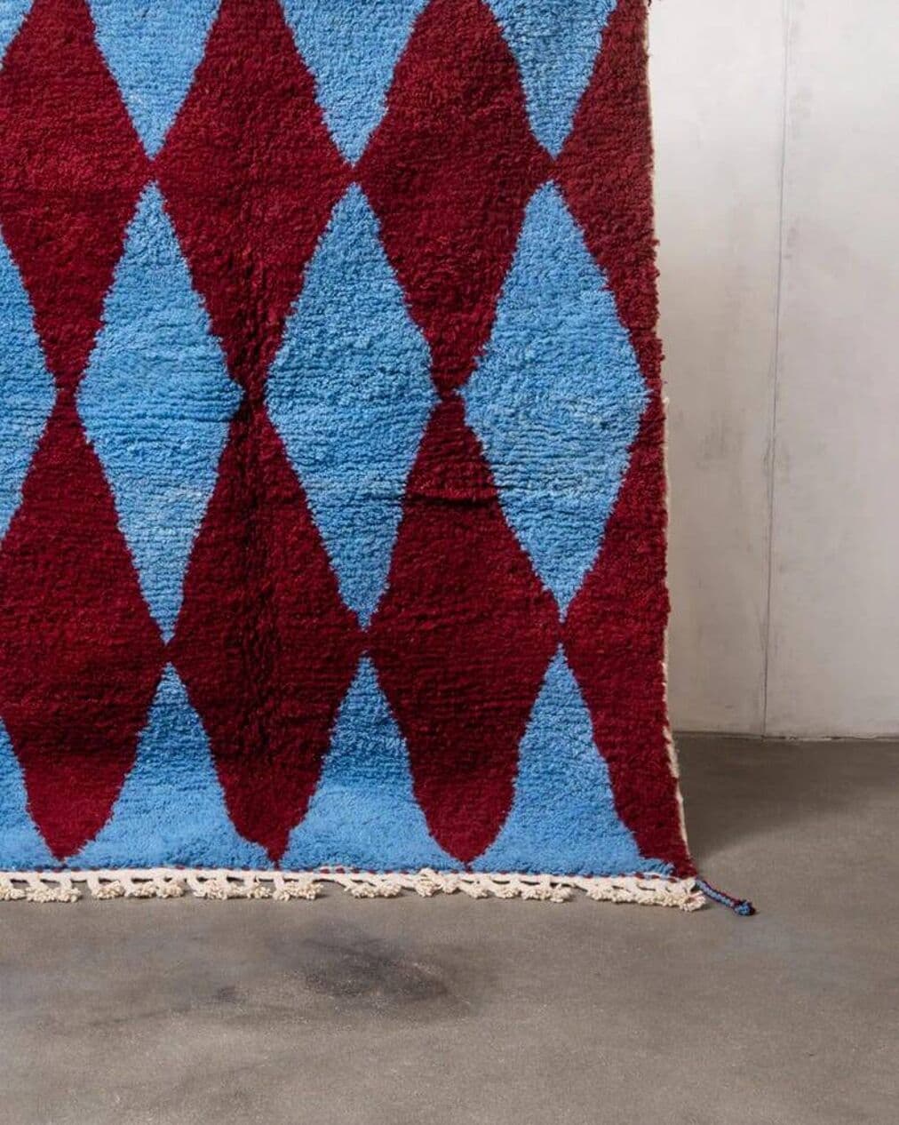 Handwoven rug 140x260 cm, wool, burgundy, blue, Morocco - 200289