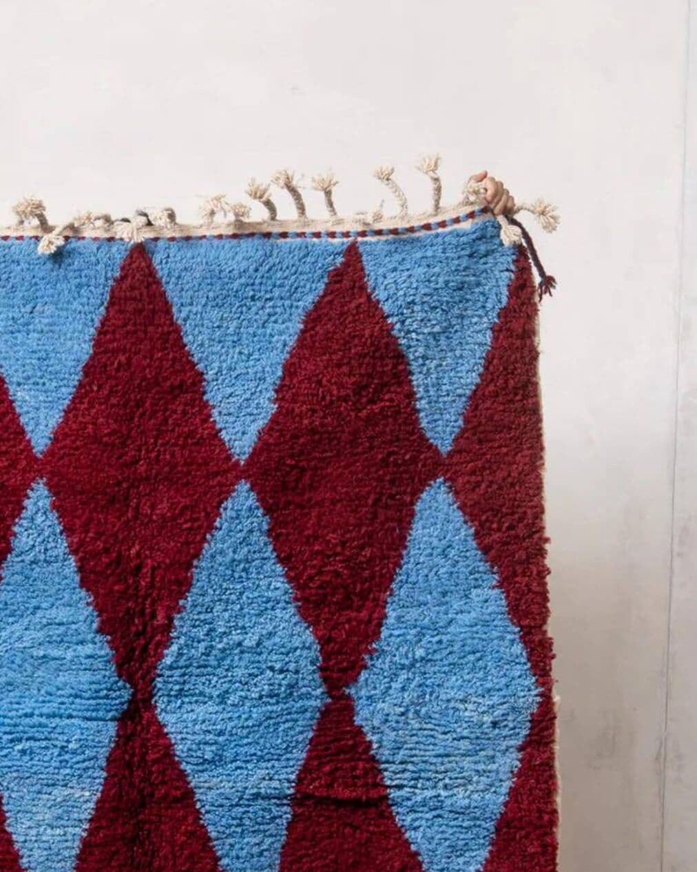 Handwoven rug 140x260 cm, wool, burgundy, blue, Morocco - 200286