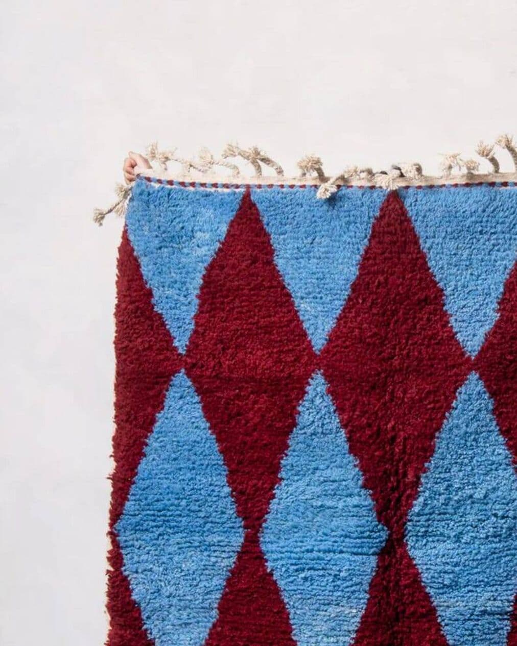 Handwoven rug 140x260 cm, wool, burgundy, blue, Morocco - 200287