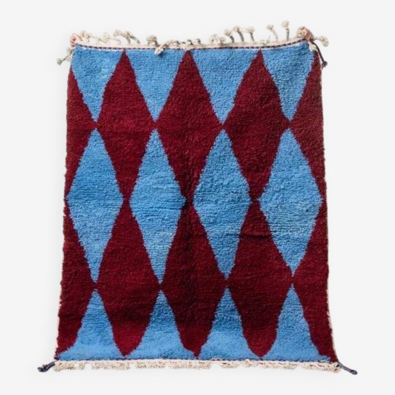 Handwoven rug 140x260 cm, wool, burgundy, blue, Morocco - 200283