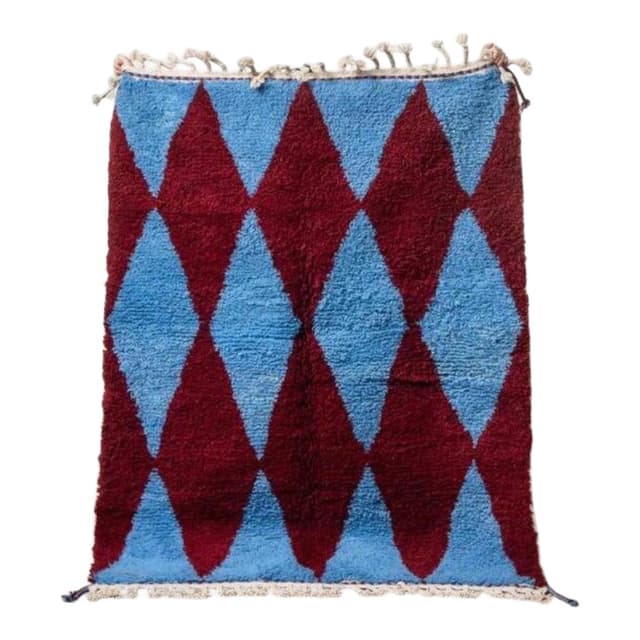 Handwoven rug 140x260 cm, wool, burgundy, blue, Morocco - DIMENSION