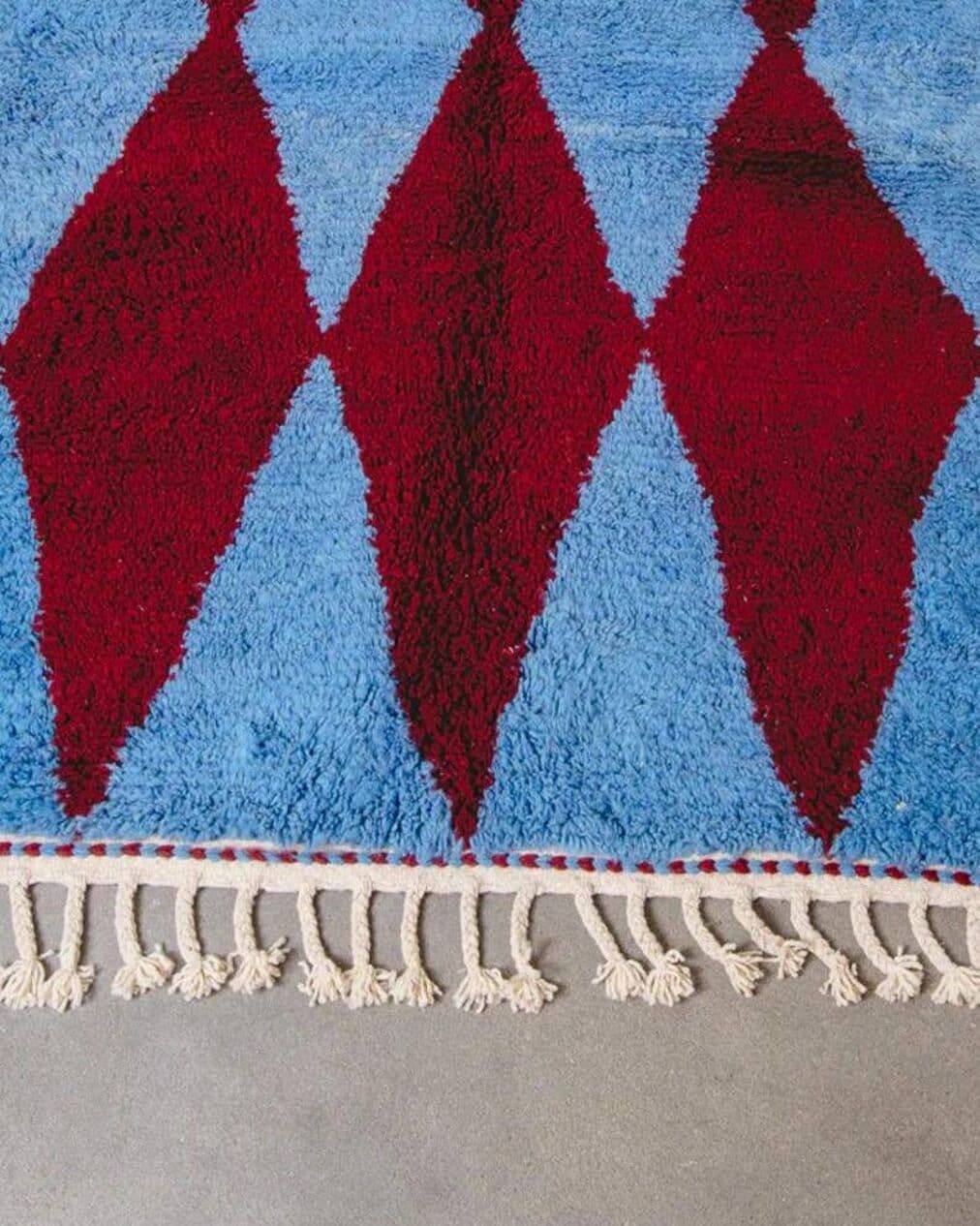 Handwoven rug 140x260 cm, wool, burgundy, blue, Morocco - 200284
