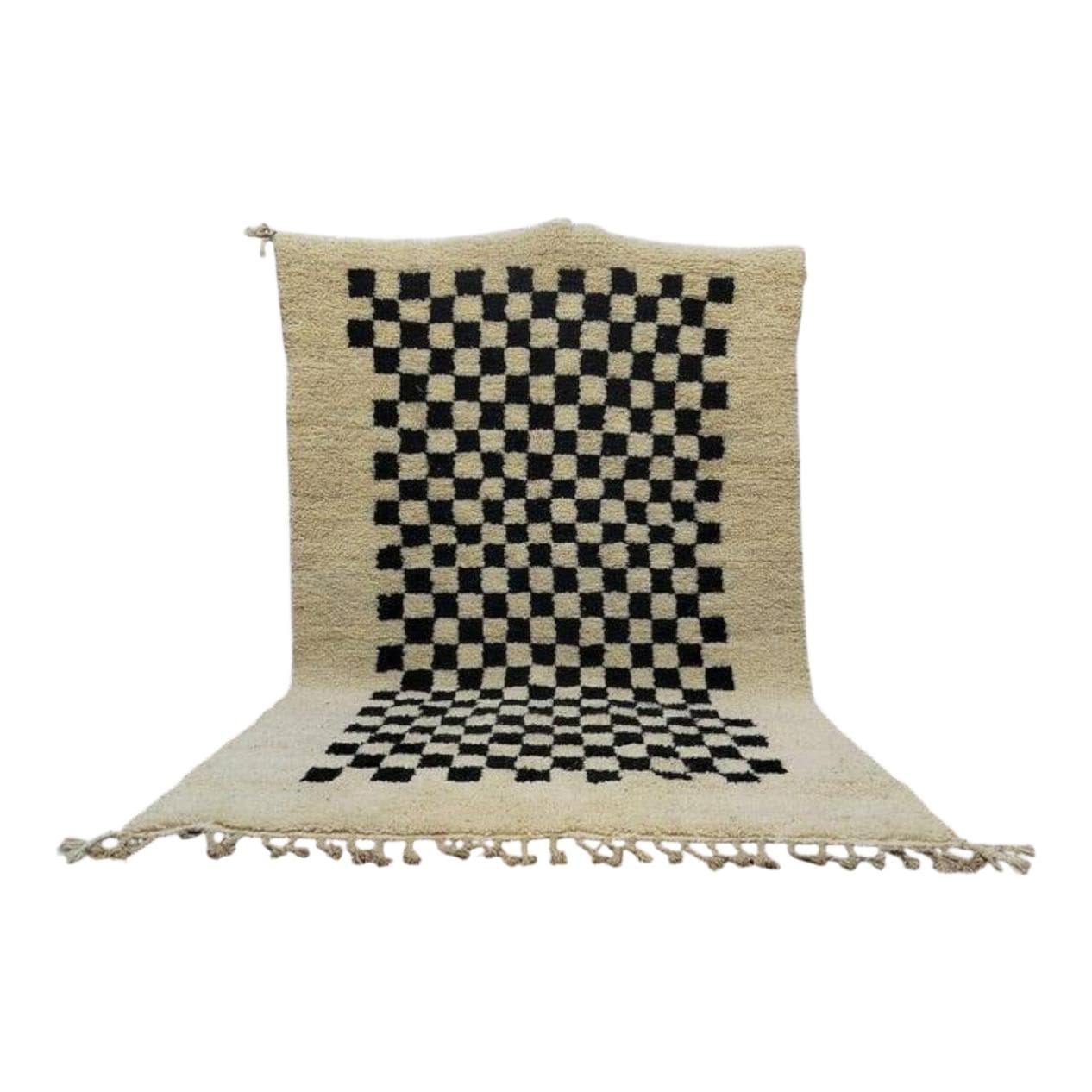 Ręcznie tkany dywan 150x250 cm, wełna, kość słoniowa, czarny, Maroko