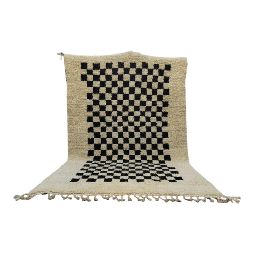 Ręcznie tkany dywan 150x250 cm, wełna, kość słoniowa, czarny, Maroko