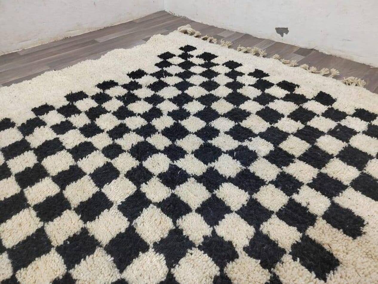 Ręcznie tkany dywan 150x250 cm, wełna, kość słoniowa, czarny, Maroko - 200247