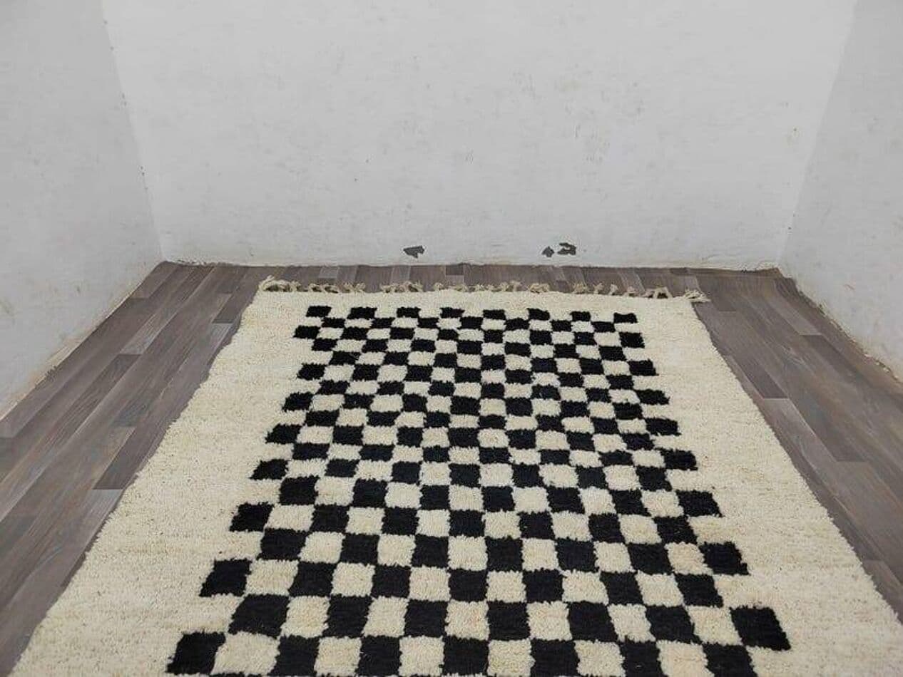 Ręcznie tkany dywan 150x250 cm, wełna, kość słoniowa, czarny, Maroko - 200248