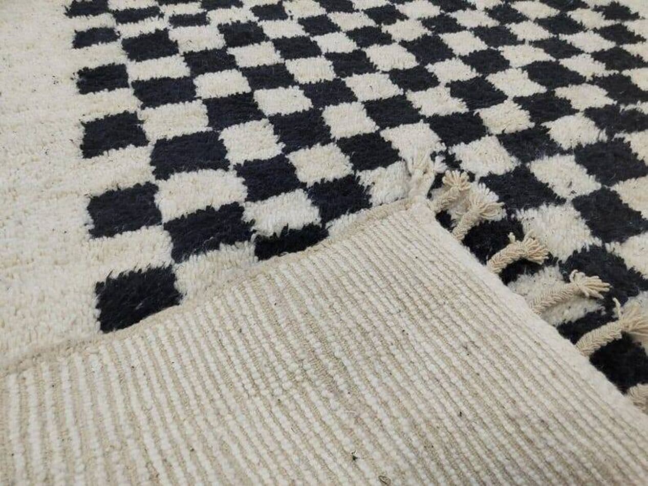 Ręcznie tkany dywan 150x250 cm, wełna, kość słoniowa, czarny, Maroko - 200243