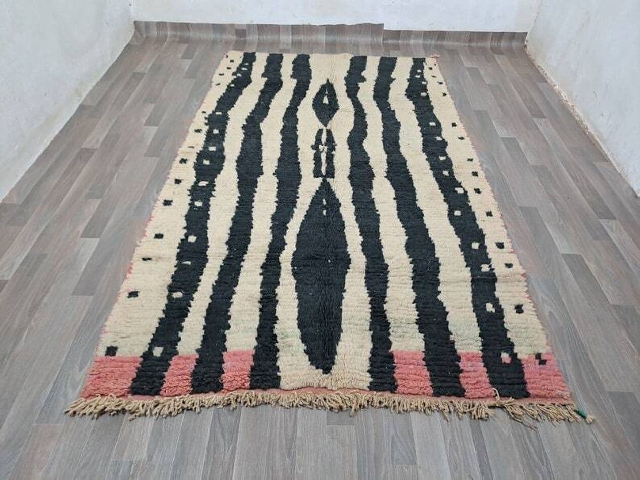 Ręcznie tkany dywan 200x250 cm, wełna, beżowy, czarny, Maroko - 200214