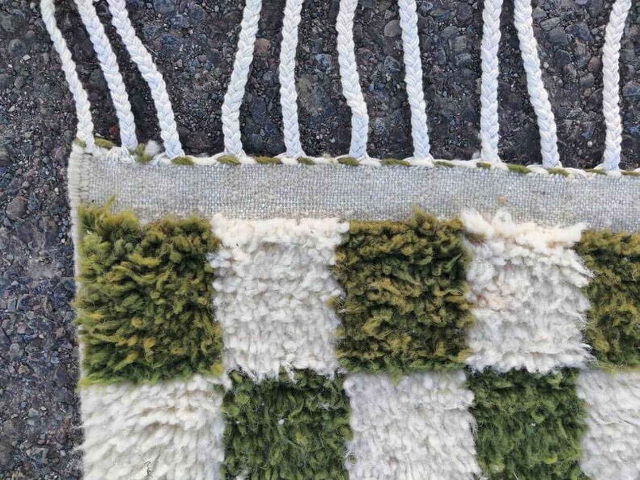 Ręcznie tkany dywan 100x200 cm, wełna, zielony, biały, Maroko - 200193