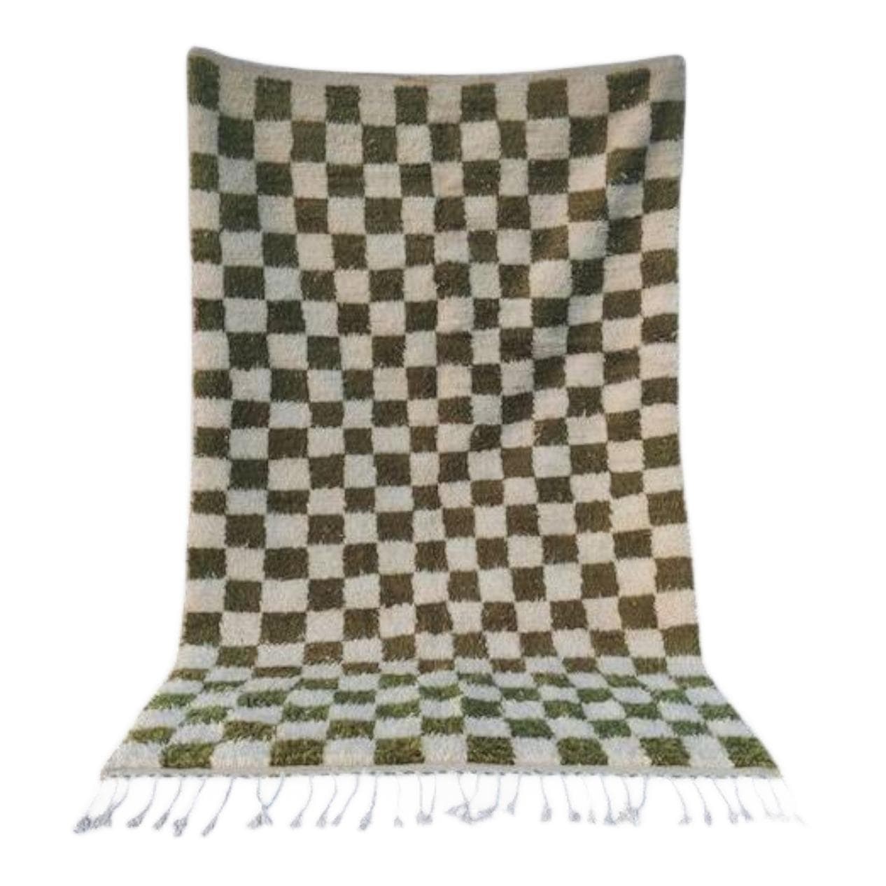 Ręcznie tkany dywan 100x200 cm, wełna, zielony, biały, Maroko